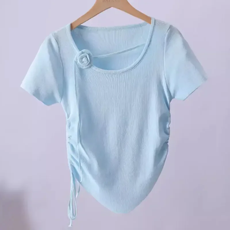 Летняя Новинка 2024 Женский дизайнерский трехмерный топ с декоративными розами и