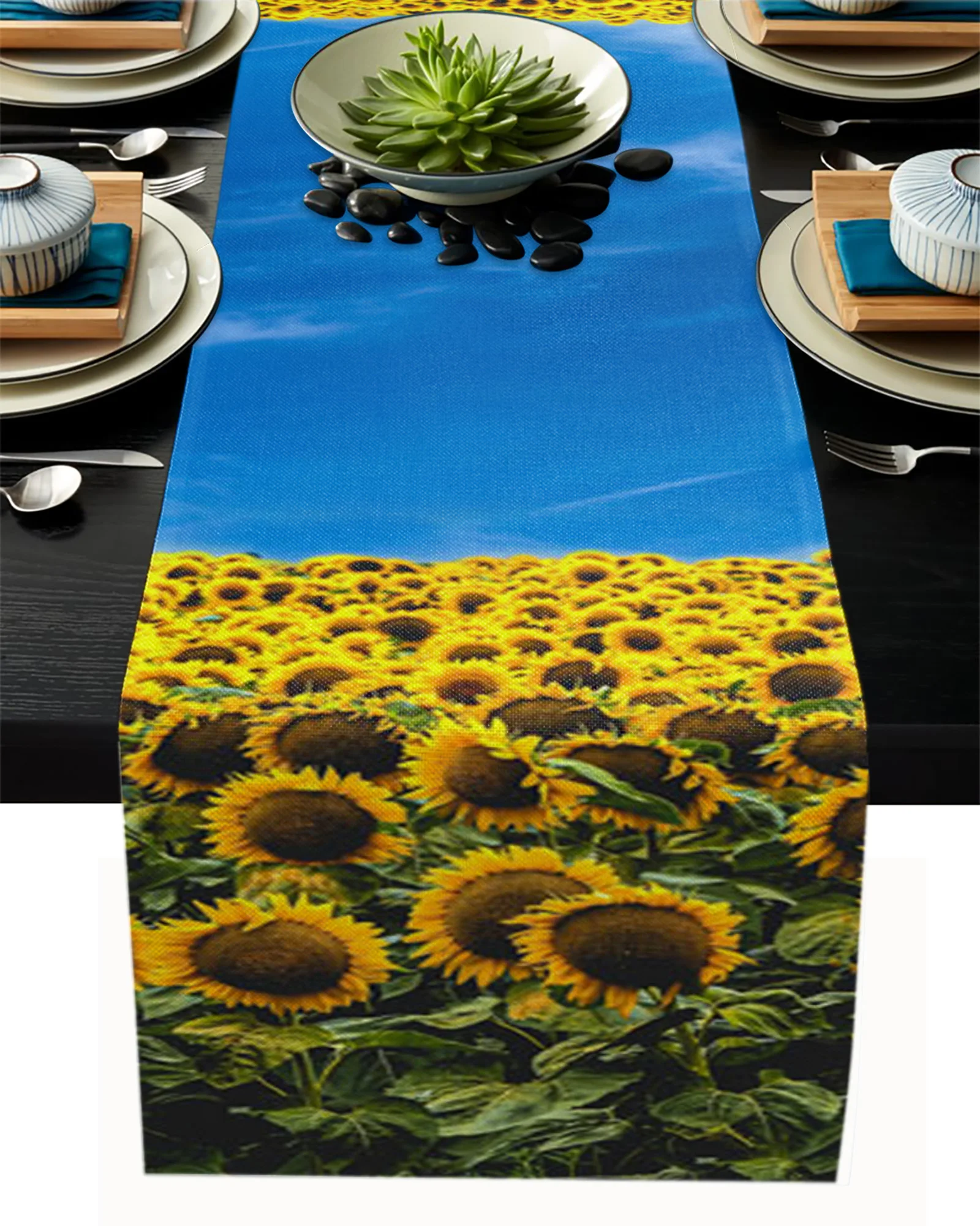 

Подсолнухи, цветы, поле, голубое небо, кофейный столик, Декор, украшение для обеденного стола, Свадебный декор, настольные дорожки современн...