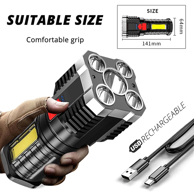 

10W LED Super Bright Flashlight Multifunction Rechargeable Outdoor Waterproof LED Long-range Spotlight Battery Display COB Light
