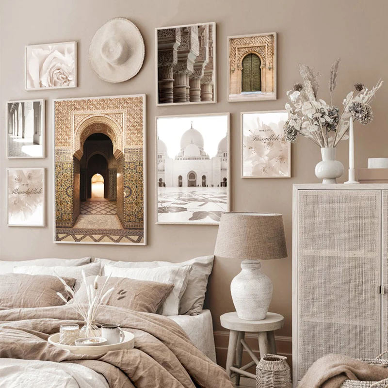 

Landscape Mosque Beige Islamic Architecture Morocco Door Canvas Painting Wall Art Posters Prints Picture Modern Home Decoration