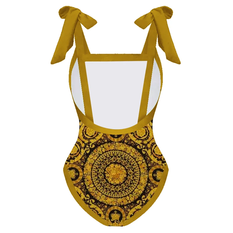 2023 LANSWE Retro Print Deep V One-Piece Swimsuit One-Piece Women Smock Swimwear Two-Piece Suit Summer Beach Wear OP059