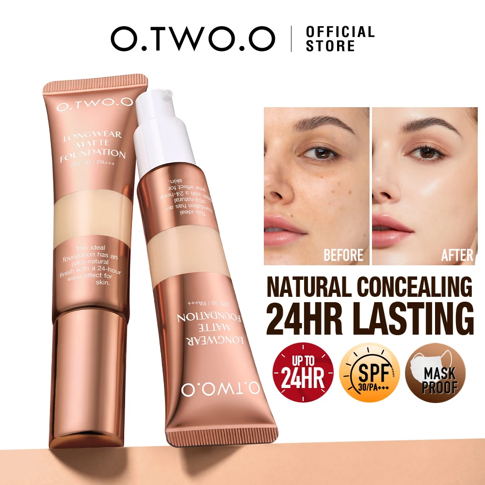 

O.TWO.O Foundation Cream for Face SPF 30 PA++ Waterproof Brightening Matte High Coverage Makeup Base Liquid Foundation Cosmetics