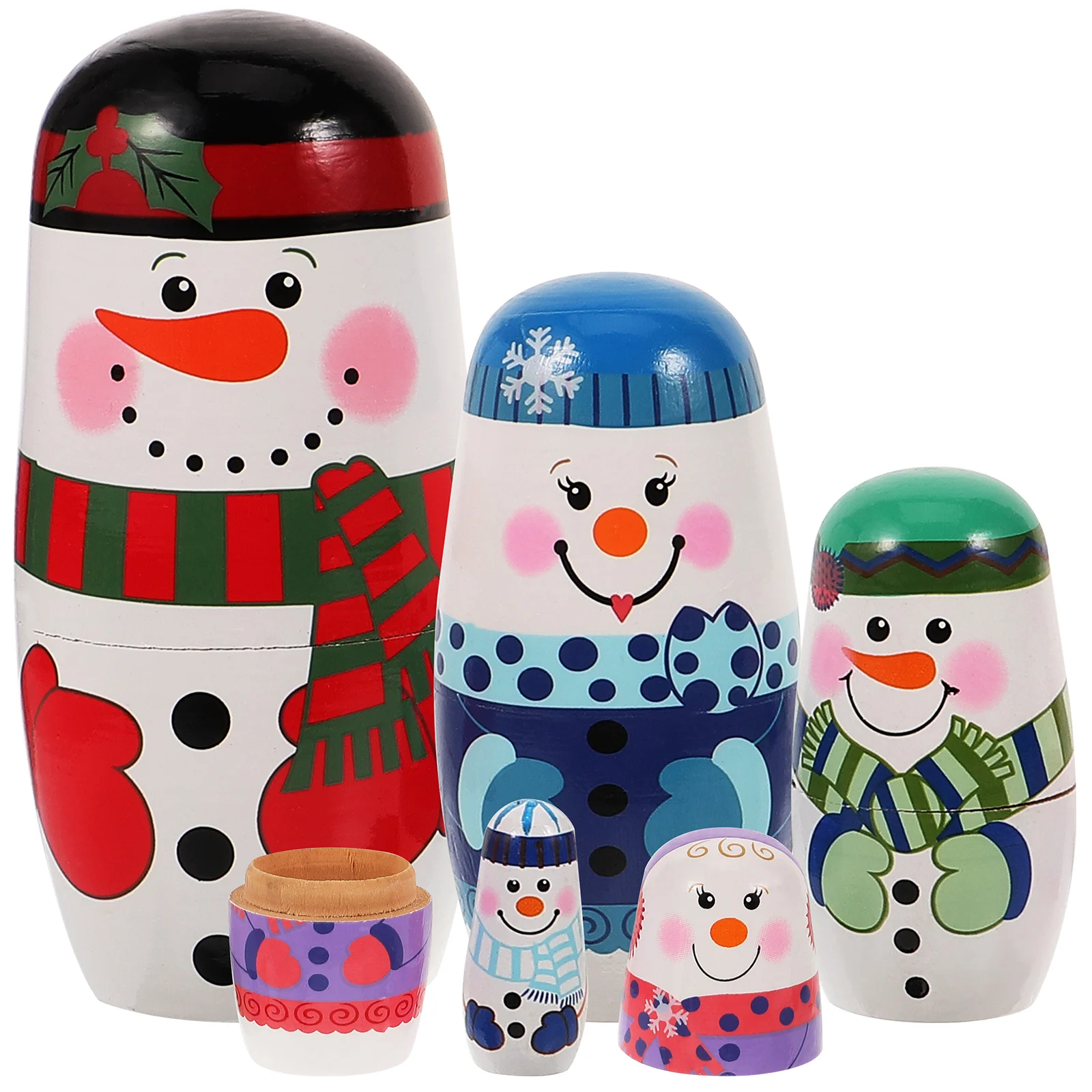 

Рождественские деревянные русские куклы ручной работы, Матрешка, деревянный набор для укладки, фигурки снеговика, мультяшный узор, гнездо