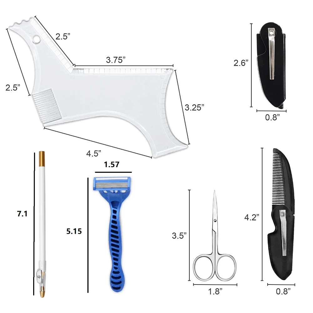 

Beard Care Set Beard Styling Comb Beard Tracing Pen with Sharpener Folding Comb Manual Shaver Small Scissors