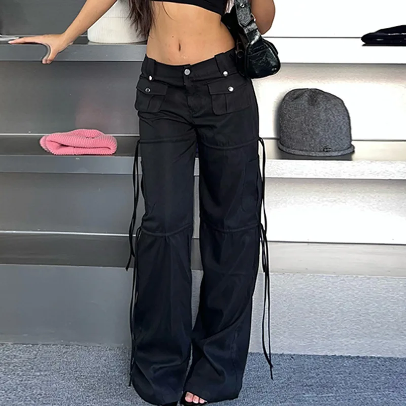

Gaono Low Waist Baggy Cargo Pants for Women Star Patterns Long Straight-Leg Harajuku Grunge Aesthetic Jeans with Pockets