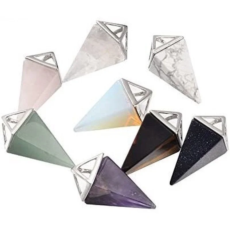 

10PCS Random Mixed Color Gemstone Point Pendulum Pendants Charm Necklace Bracelet Pendant, DIY Handmade Jewelry Making Findings