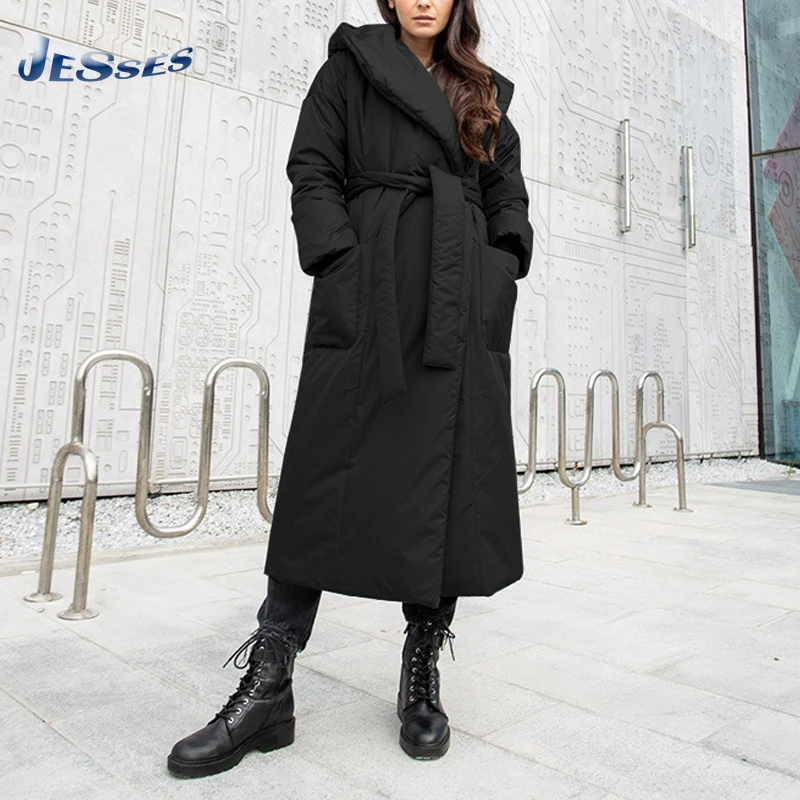 

2021 Winter Street Temperament Commuter Thickened Women's Winter Jacket Coat Hooded Belt Long Women's Cotton Clothes Jacket