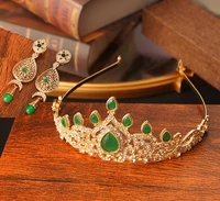 water drop green red rhinestone bridal crown morocco trendy luxury gold plated bridal headdress arabic wedding gifts for women