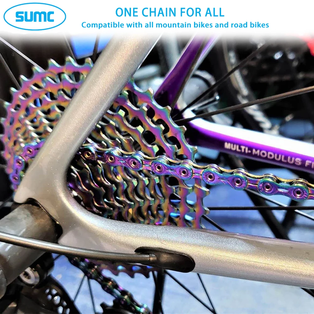 SUMC Bicycle chain 9/10/11/12 Speed 116/126L Rainbow Series Hollow Chain For MTB Road Bike With Missinglink Compatible Shimano enlarge