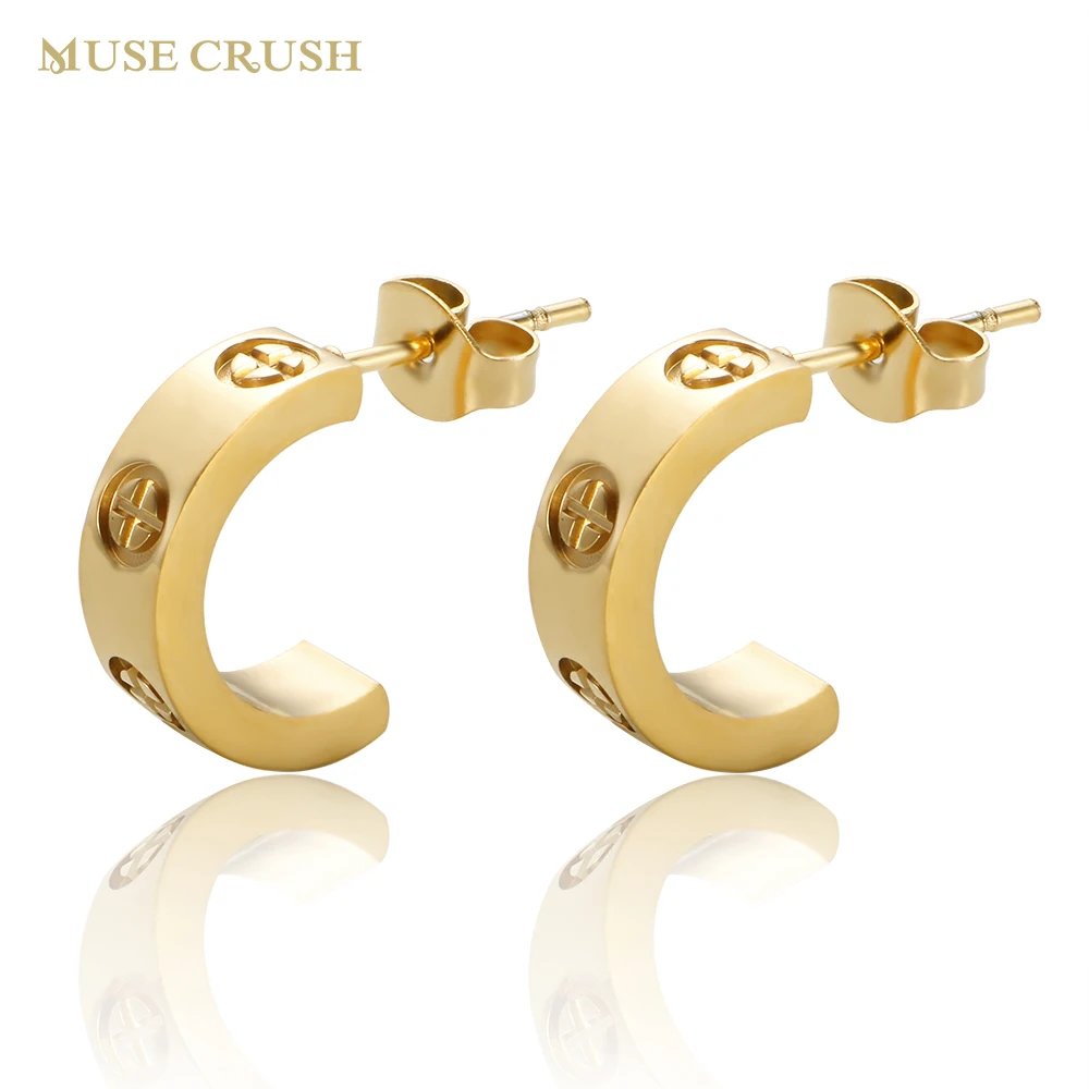 

Muse Crush Classic Luxury Jewelry C Shape Cross Stud Earring For Women Men Party Jewelry Stainless Steel Top Quality Earrings