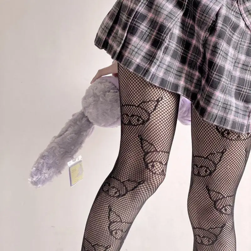 Чулки Hello Kitty Sanrio Kuromi полые ажурные чулки аниме Kt горячая девушка Jk носки Y2K черные