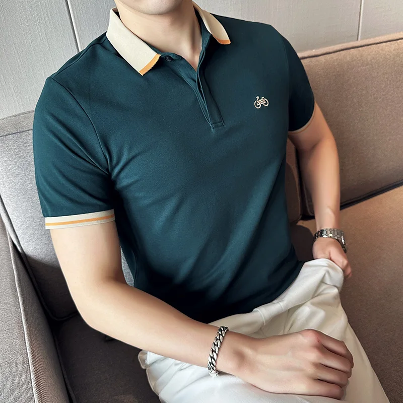 

Мужская облегающая деловая рубашка-поло в британском стиле с отложным воротником и короткими рукавами, 4x l-m