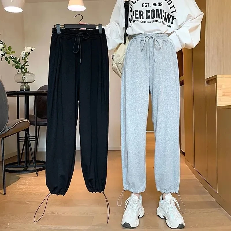 

Модные спортивные брюки MEXZT в стиле Харадзюку на шнуровке, женская уличная одежда, летние эластичные широкие брюки с высокой талией, повседневные корейские брюки Y2k, новинка