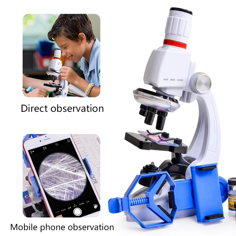 

100X 400X 1200X LED Lab Microscope Kit Home School Science Educational Toy Gift for Kids Child Biological