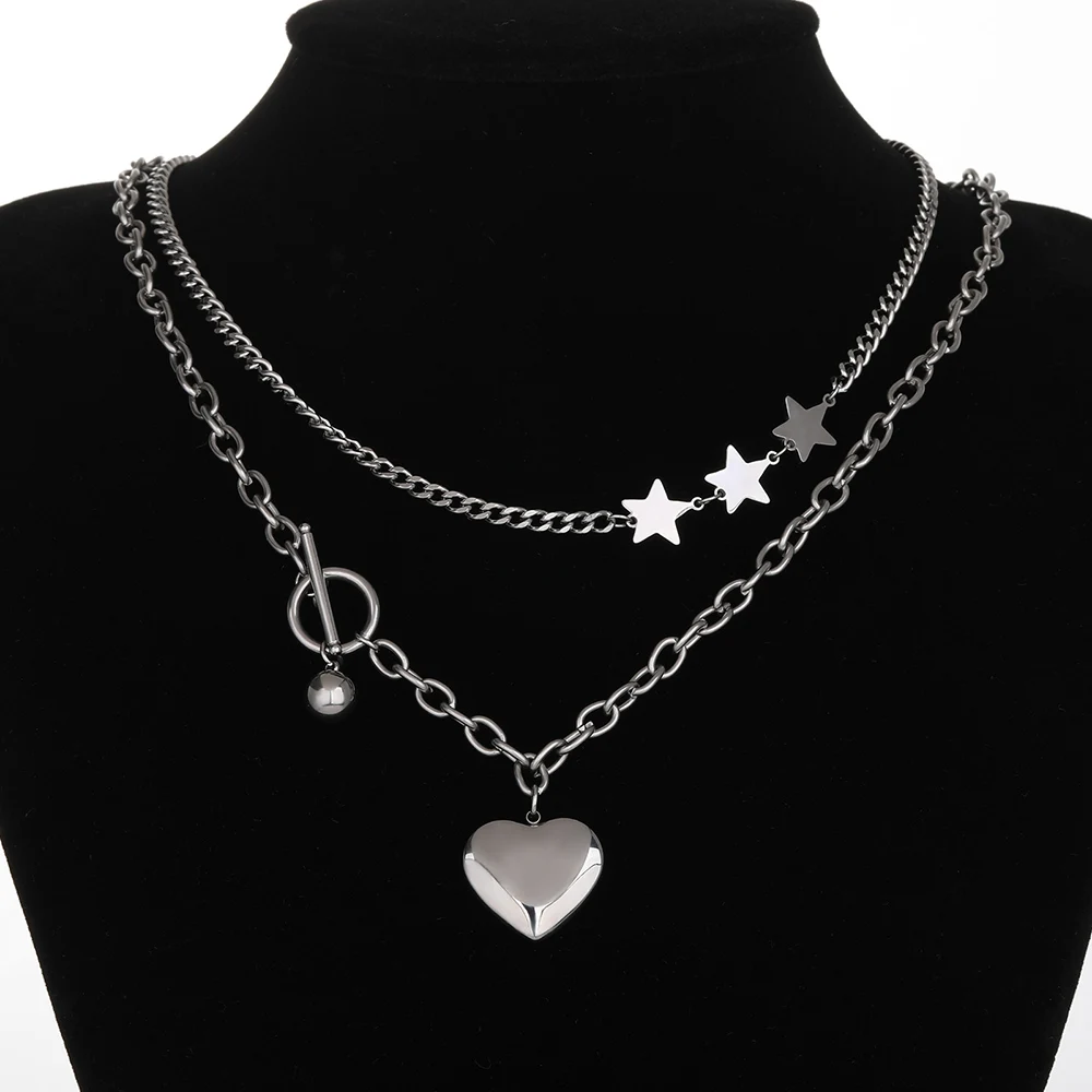 

Multilayer Star And Heart Necklaces Pendants For Women Boho Jewelry Stainless Steel Couple Necklace 2022 Collier Femme Bff