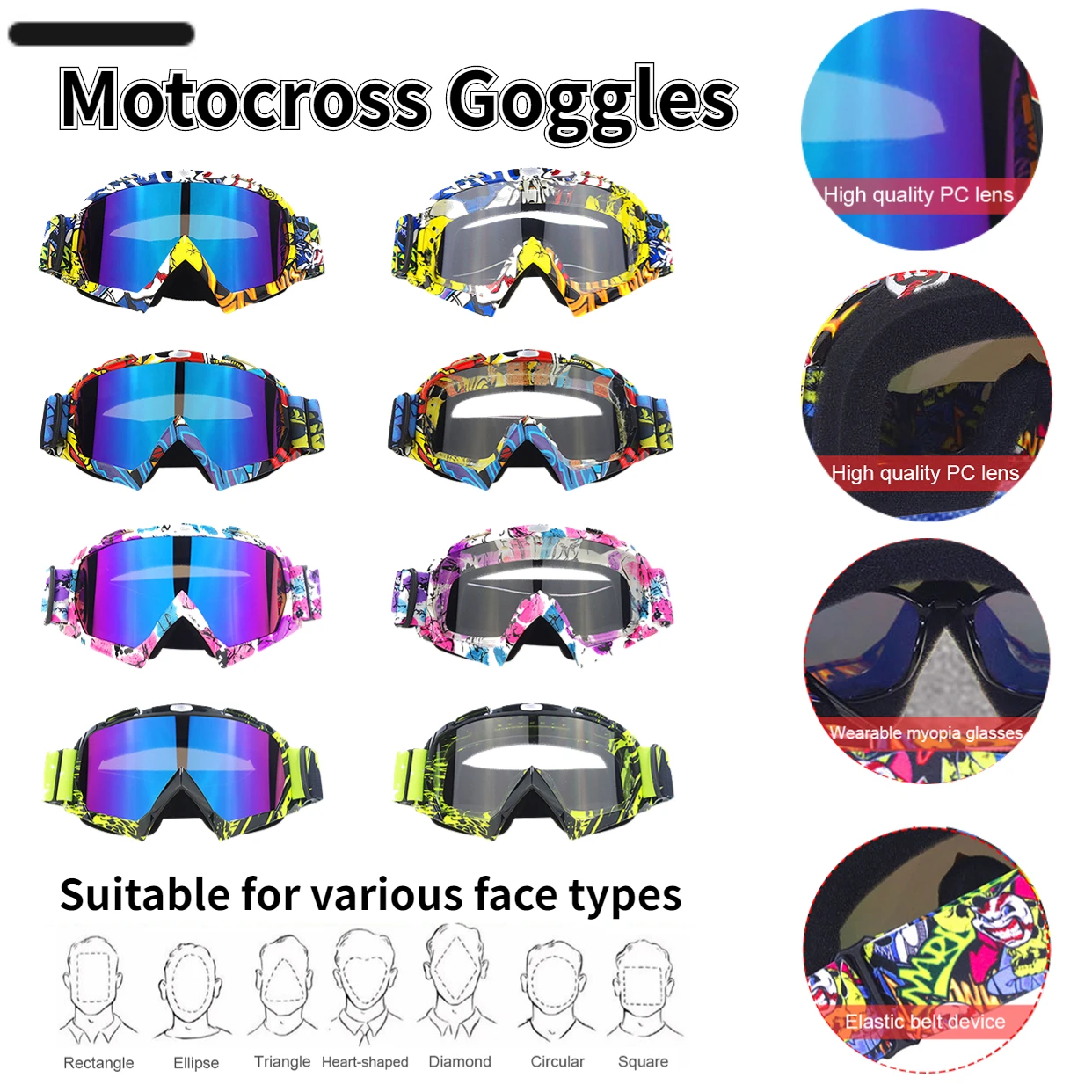 

Очки для мотокросса, черные, зеленые лыжные шлемы, цветные прозрачные линзы из ТПУ и поликарбоната для внедорожников, гоночные очки для защи...