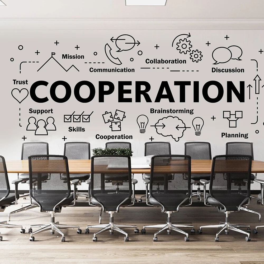 Large Cooperation Teamwork Office Wall Sticker Decal  Success Inspirational Motivational Quote Trust Skill Office Vinyl Decor