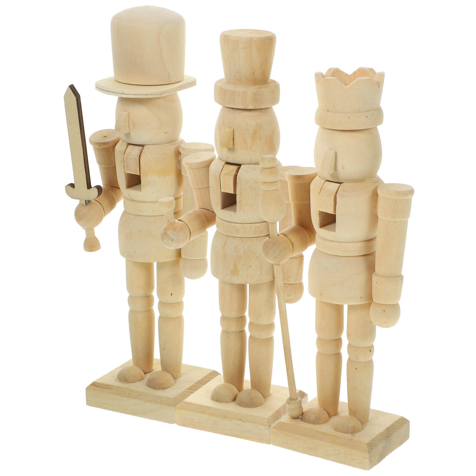 

3 Pcs Christmas Decorations Unfinished Wood Nutcracker Ornament Household DIY Adornment Blank Unpainted Wooden Figurine