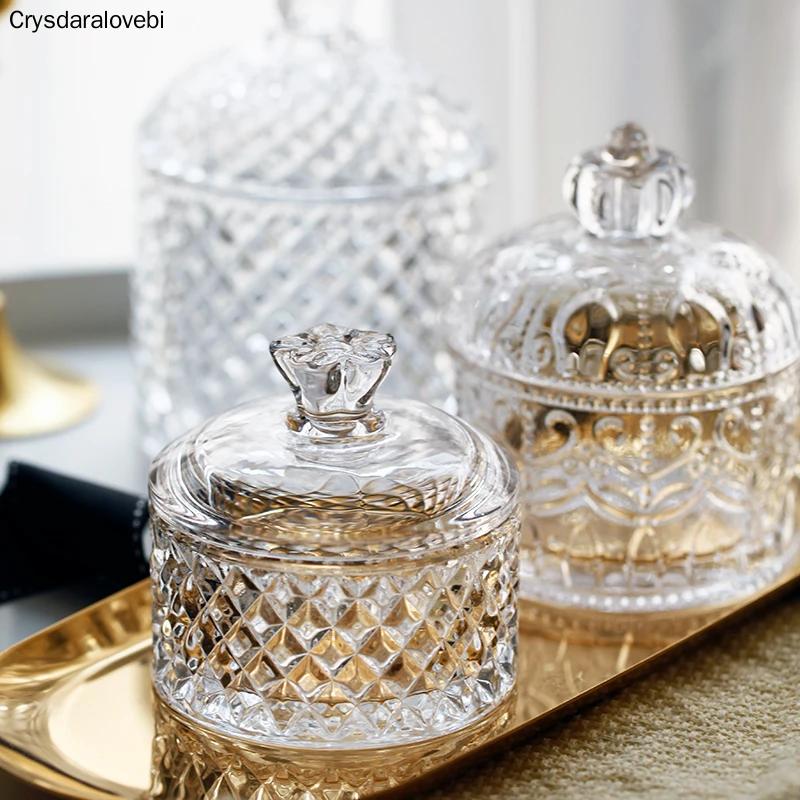 

Скандинавский хрустальный стеклянный резервуар с крышкой, банки для конфет с тиснением, банка для хранения ювелирных изделий, банка для закусок, свежий контейнер, Свадебный Праздничный Декор