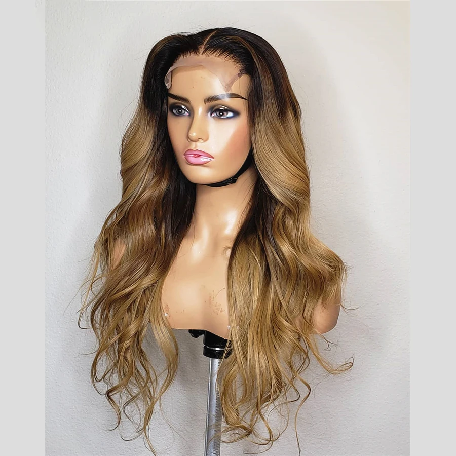 Soft Free Part Long Glueless Straight Ombre Honey Blonde 1B27 180%Density 13x4Lace Front Wig For Black Women Babyhair Preplucked