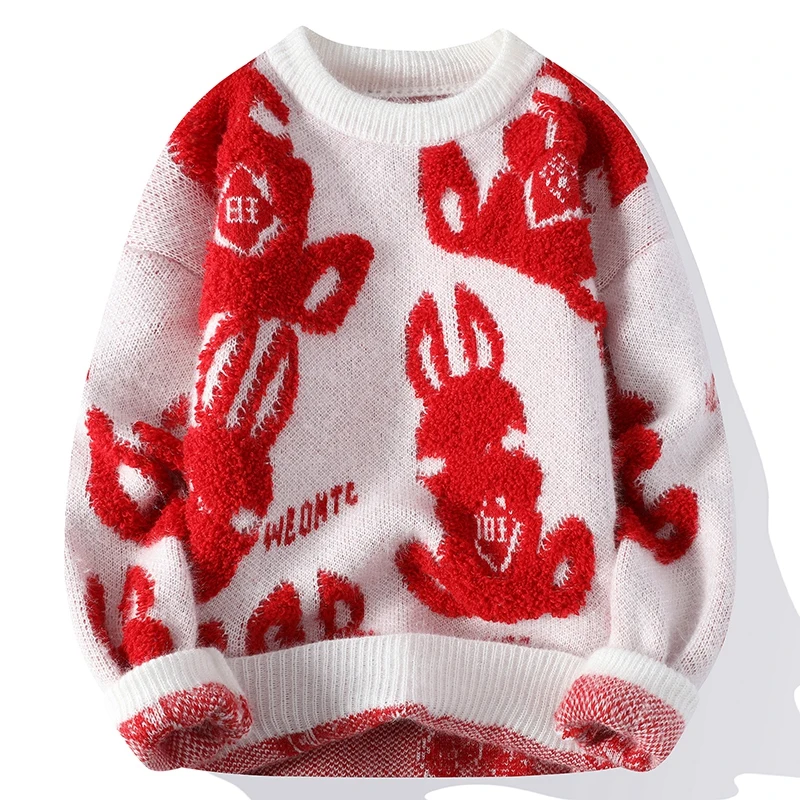 

Новый трендовый мультяшный Вязаный Свитер оверсайз зимний Джемпер плотный свитер пуловер мужская одежда