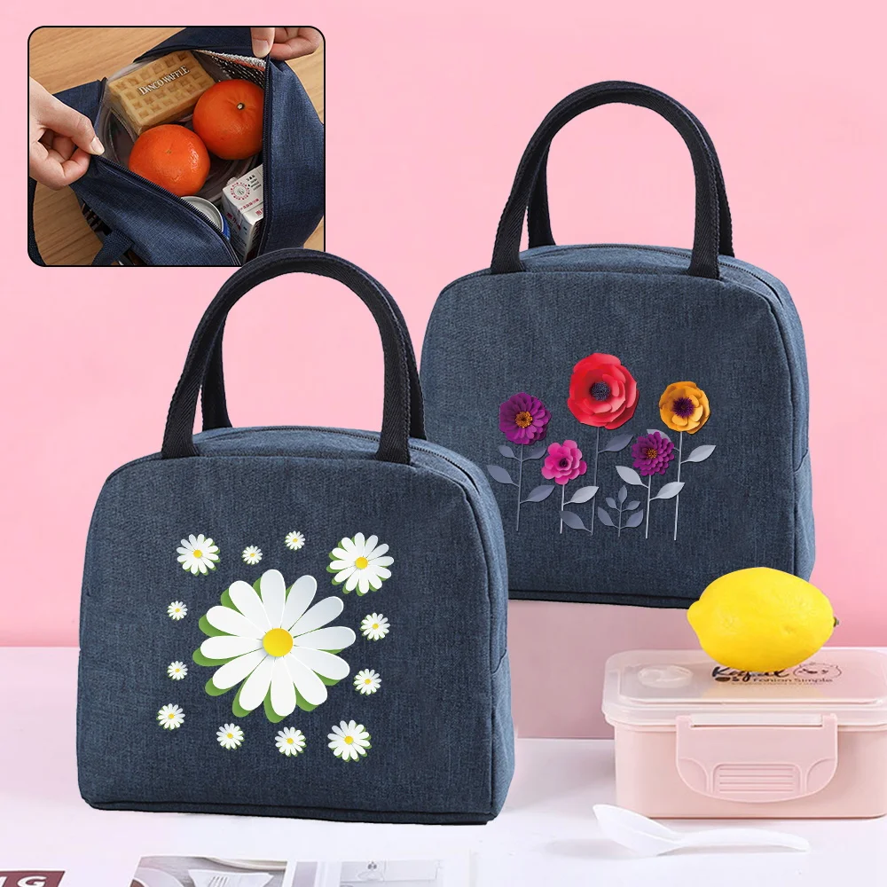 

Lunch Bag Women Insulated Cooler Lunch Box Organizer Kids Food Thermal Canvas Tote Bags 3D Pattern Picnic Portable Pouch Handbag