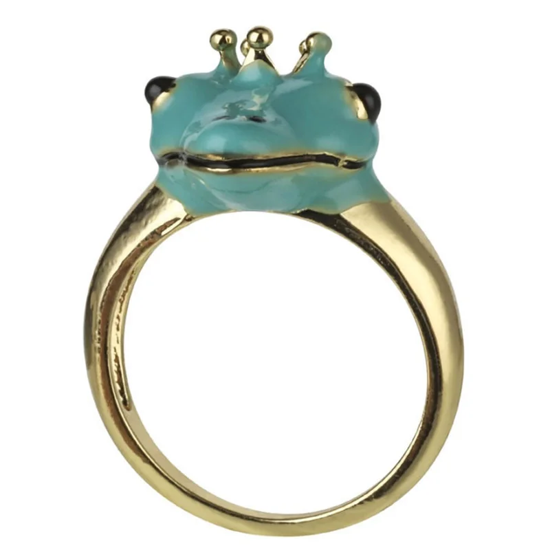 

Cute Green Queen Frog Ring Golden Wedding Youth Three-Dimensional Frog Animal Lady Ring New Gift
