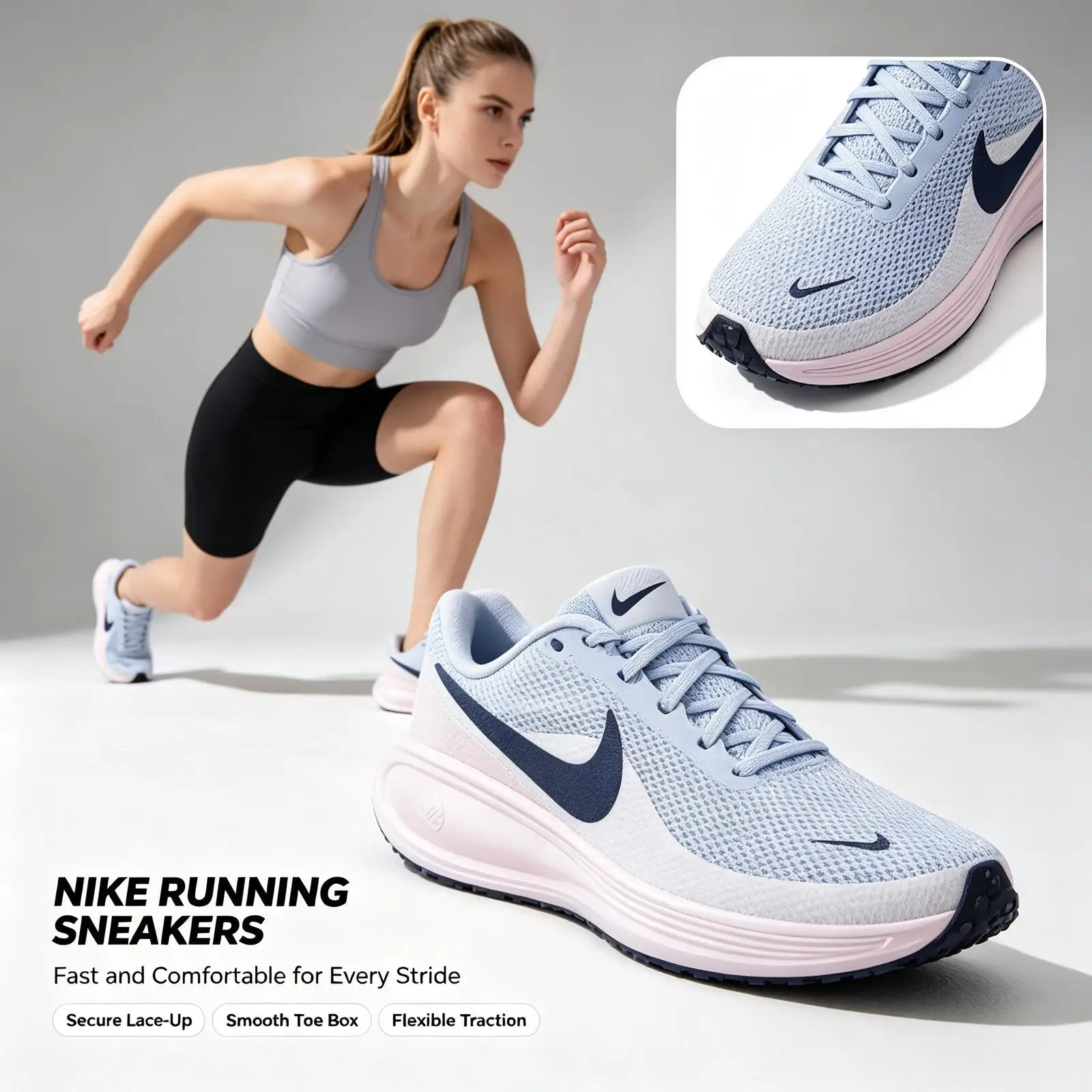 Фото Кроссовки Nike 2026: Новые Оригинальные Женские Беговые Кроссовки Бело-Сине-Розовые с Дышащей Сеткой, Амортизирующей Промежуточной Подошвой и Прочной Нескользящей Подошвой №3