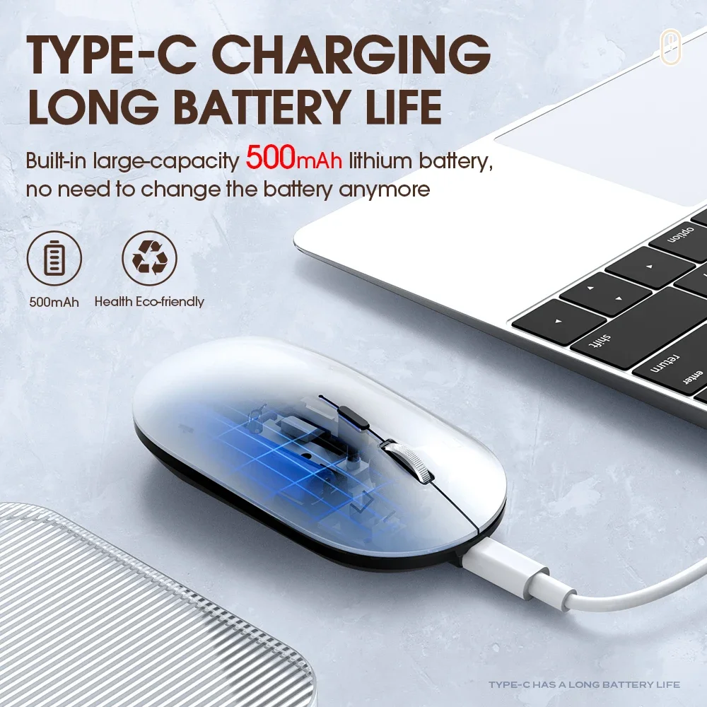 Беспроводная мышь Bluetooth бесшумная перезаряжаемая для ноутбука ПК MacBook Mac IPad IPhone