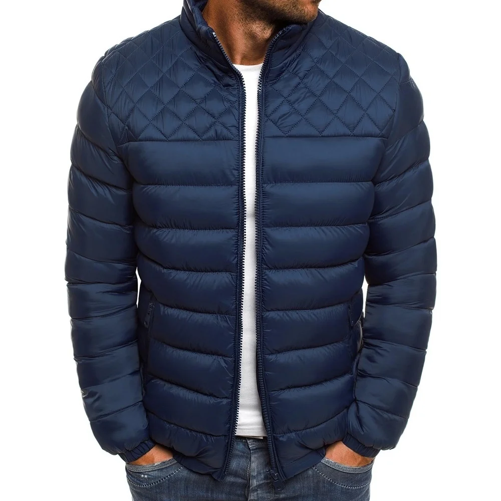 Mens Parka Jacket Men Winter Warm Coat Stand Collar Puffer Jacket Solid Plus Size Overcoat Zipper Streetwear Casual Jacket Men