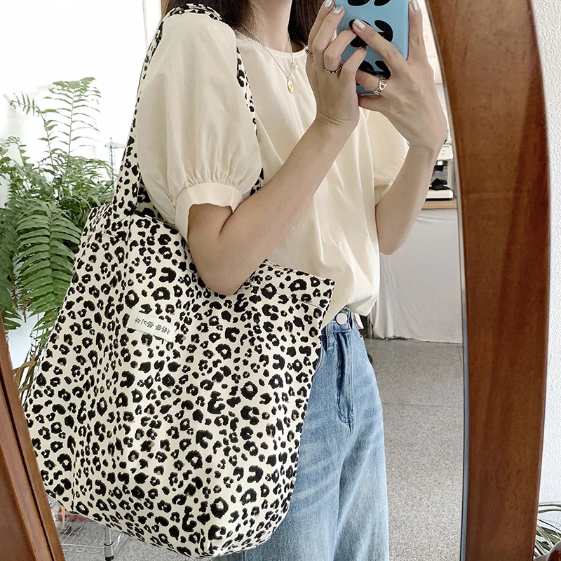

Fashion Luggage &Bags Women's Retro Leopard Print Canvas Large Capacity Casual Portable Shopping Storage Handbags Shoulder