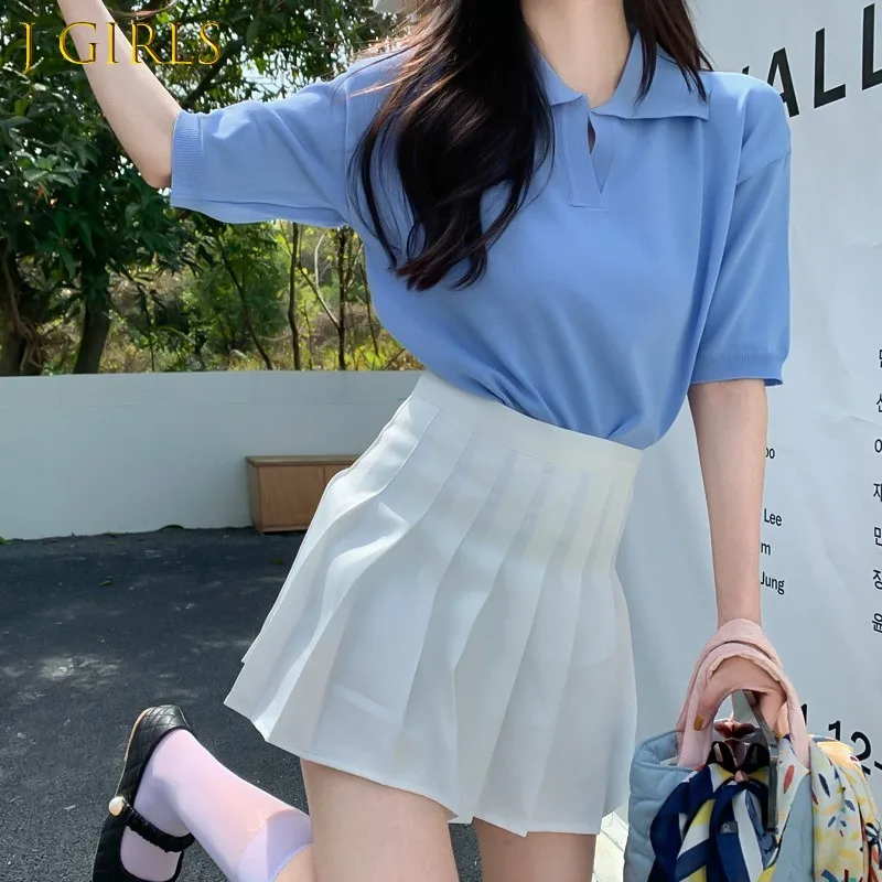 

Short Sleeve T-shirts Women Solid V-neck Sweet Elegant Knitted Crop Tops Summer Lovely Girls Fashion Korean Harajuku Casual Chic