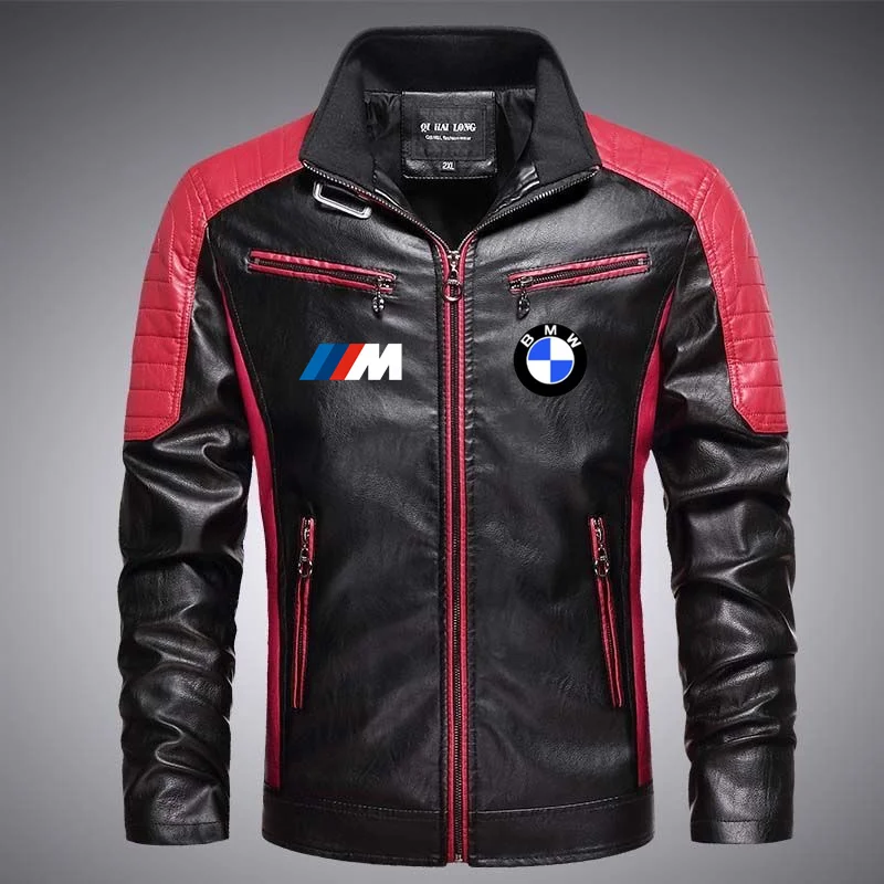 BMW Мужская кожаная куртка Весенне-осенний стиль мужская мотоциклетная с цветными