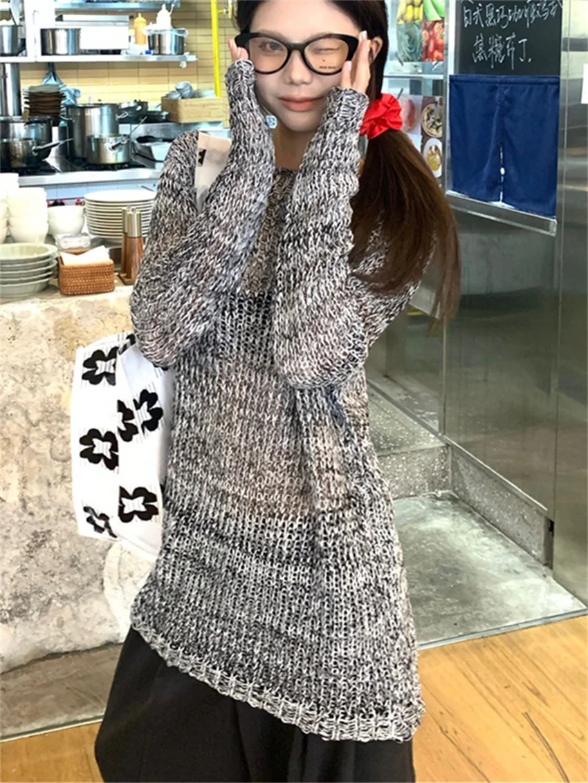 Женский свитер с вырезами Alien Kitty повседневный винтажный Свободный вязаный