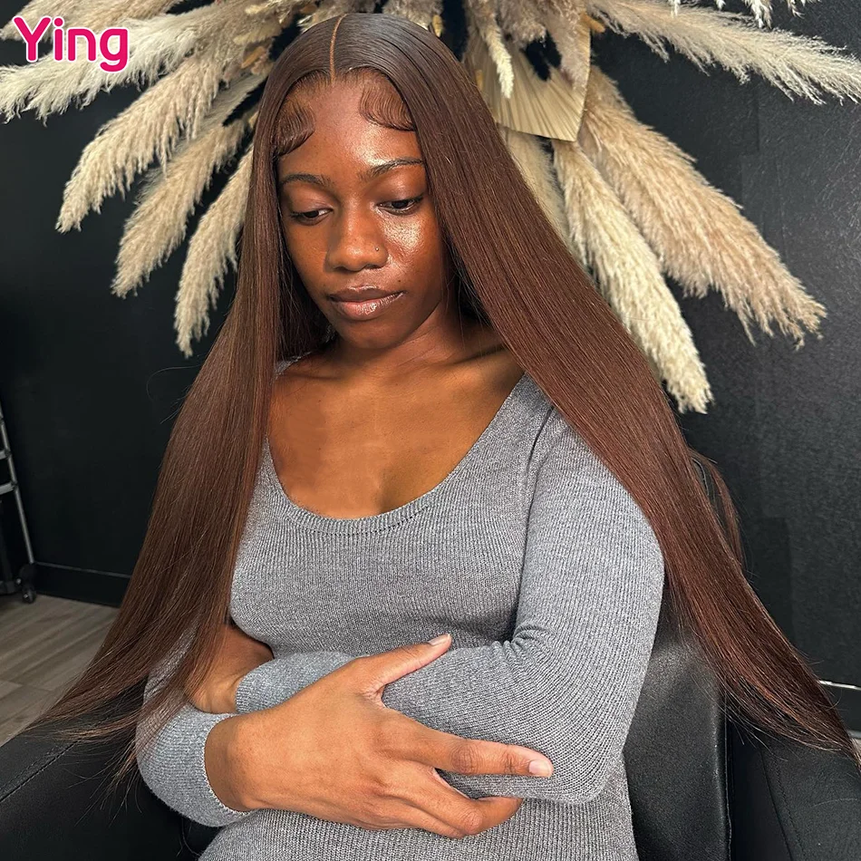 

Ying Bone Straight Chocolate Brown Color 13x6 Lace Frontal Wig 12A Remy 13x4 Lace Front Wig PrePlucked 5x5 Transparent Lace Wig
