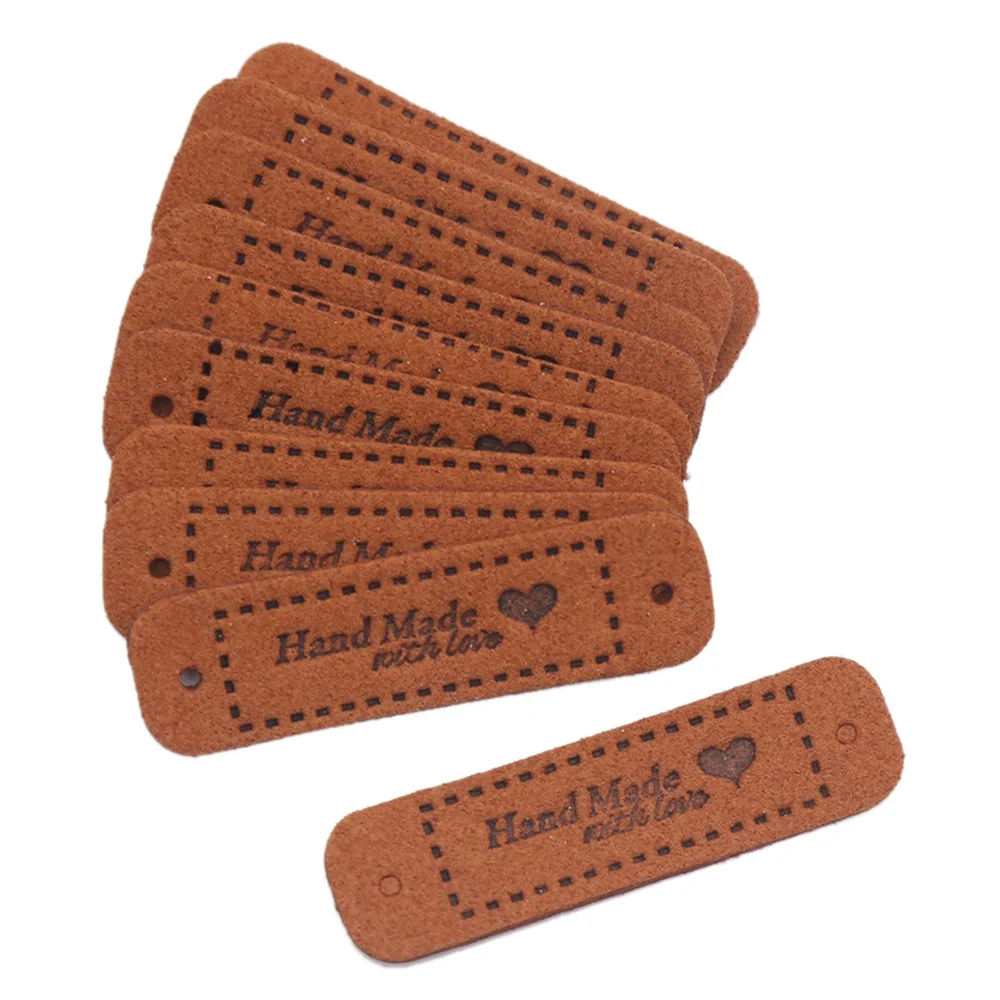 

50Pcs Handmade with Love Faux Leather Sew on Labels Embellishment Knit Accessories with Holes for DIY Crafts Sewing