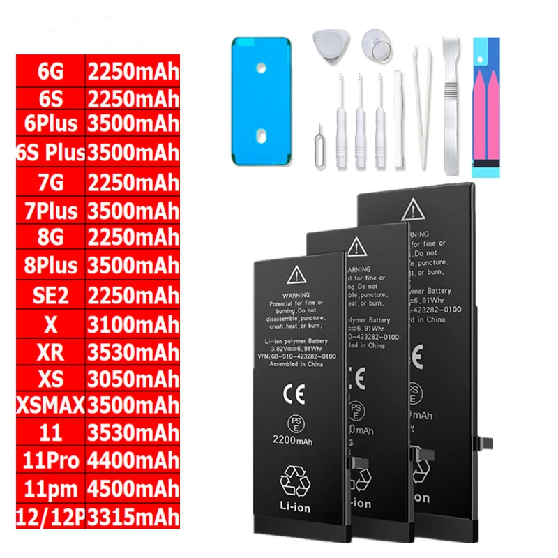 

New 0 Cycle Battery For IPhone 7 8 SE 2 4 4S 5 5S 5C 6 6S Plus X XR XS 11 Pro Max High Capacity Bateria Sticker Free Tools