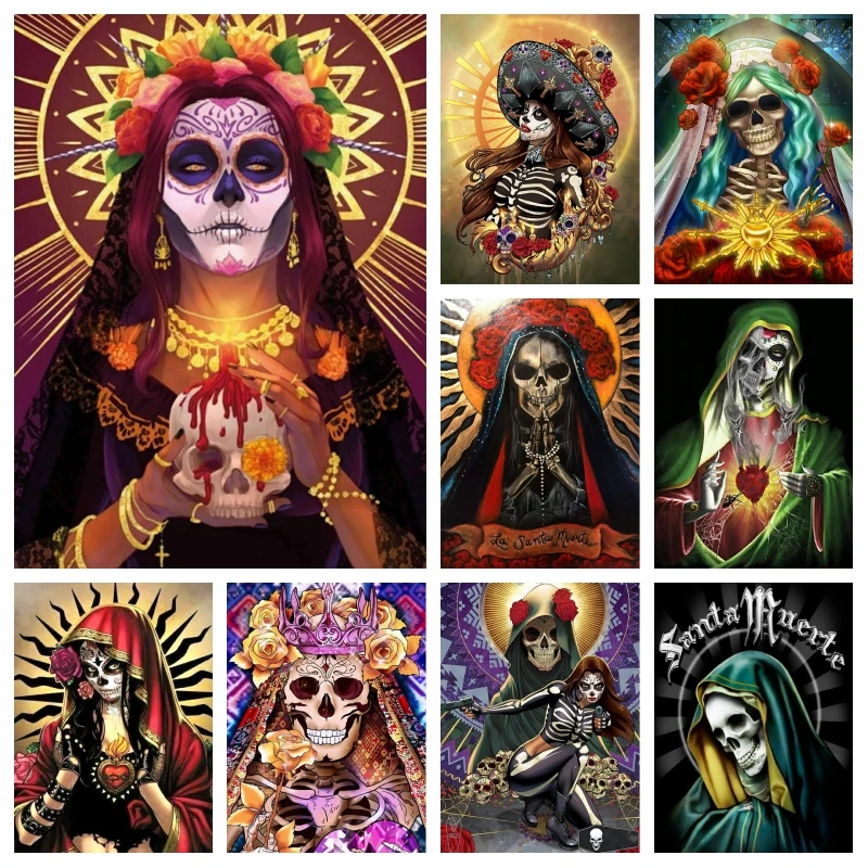 

Mexican Santa Muerte Diamond Painting Death Katrina Skull Full Drills Mosaic Cross Stitch Wall Art Handmade Gift Home Decor