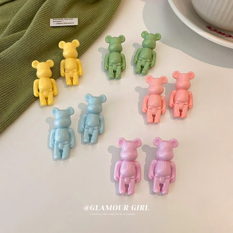 

Minar Kawail Multicolor Arcylic Resin Bear Earring for Women Candy Color Cartoon Animal Dangle Earrings Cute Every Day Jewelry