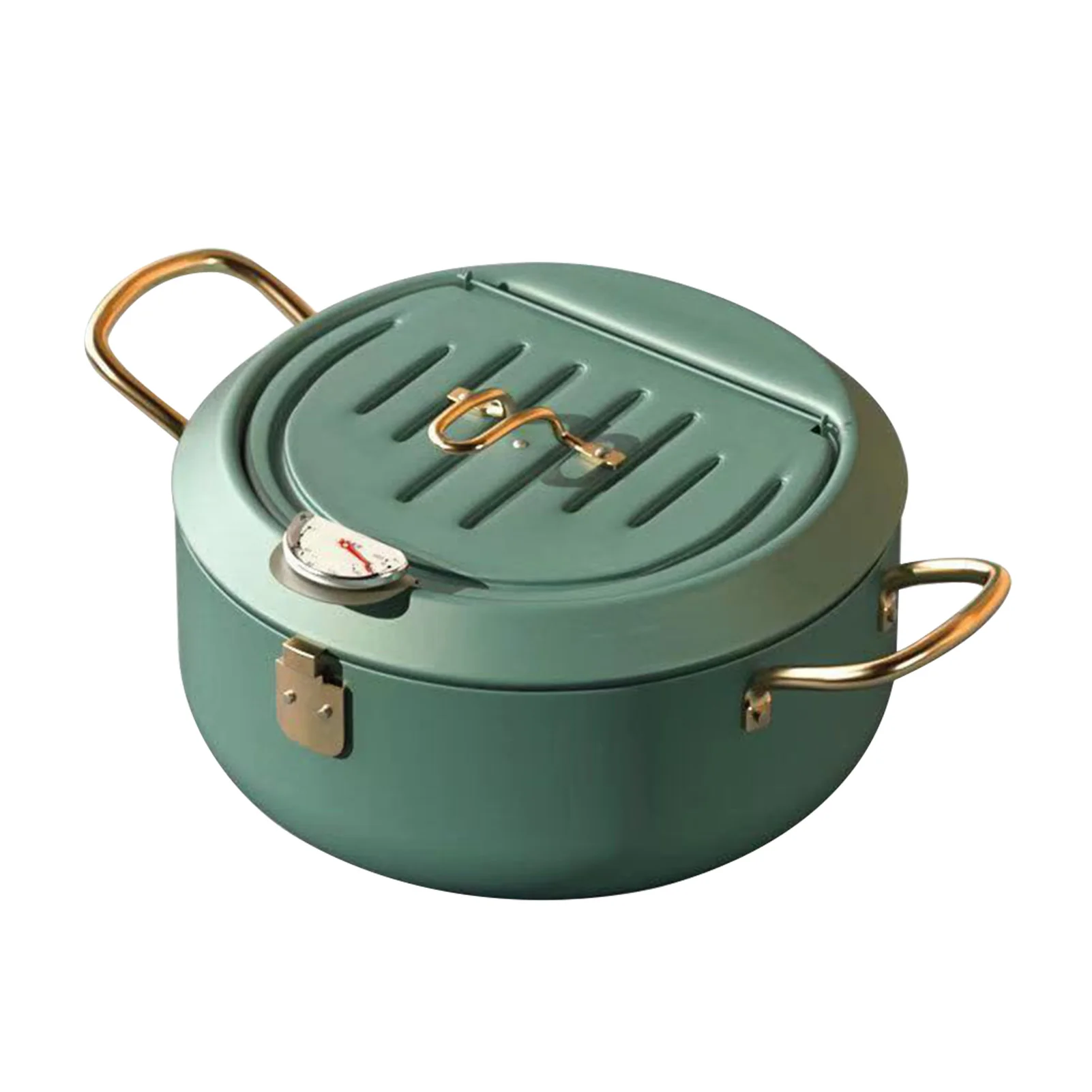 

Non Stick With Thermometer Carbon Steel Lid Chicken French Fries Oil Drip Rack Cooking Tool Double Handle Tempura Deep Fryer