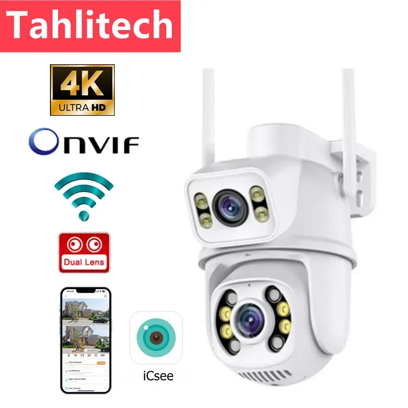 

Tahlitech 8MP 4K PTZ Wifi Camera Dual Lens with Dual Screen Ai Human Detect Auto Tracking Wireless Outdoor CCTV Camera iCSee APP