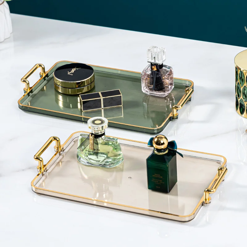 

Storage Tray With Golden Handle Tea Dessert Fruit Storage Tray Makeup Storage Plate Decoration Plate Home Decor