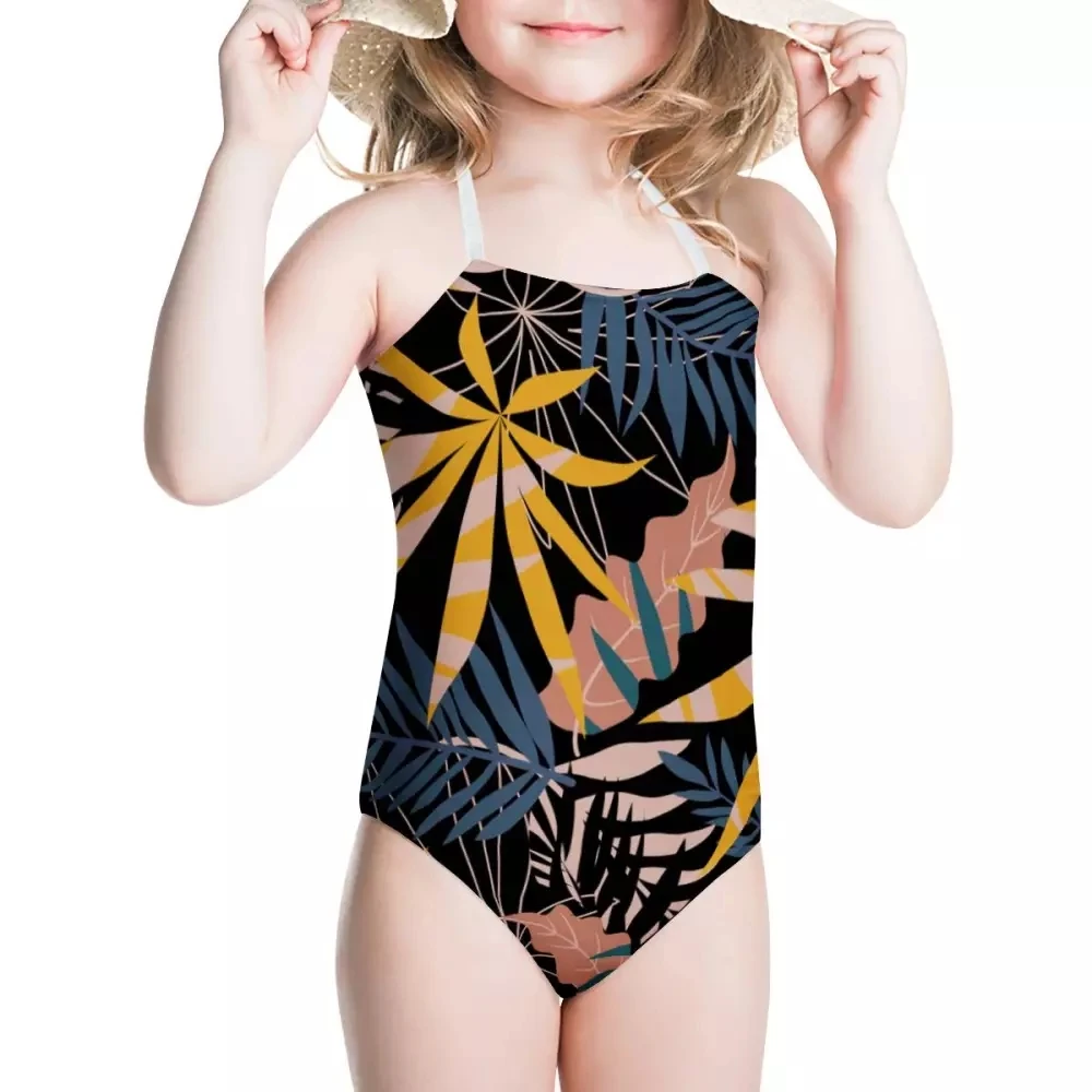 

Cumagical High Quality One Piece Swimsuit New Arrival Kids Baby Girls Leaf Printed Colorful Swimwear Swimsuit Bathing Suit