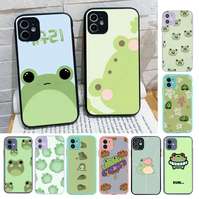 

Funny Animal Frog Phone Case for iPhone X XR XS 7 8 Plus 11 12 13 pro MAX 13mini Translucent Matte Case