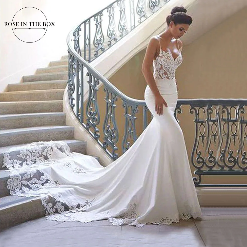 

Classic Bohemian Lace Mermaid Boho Wedding Dresses 2022 Spaghetti Straps Backless Bridal Gowns Long Train Vestidos De Novia