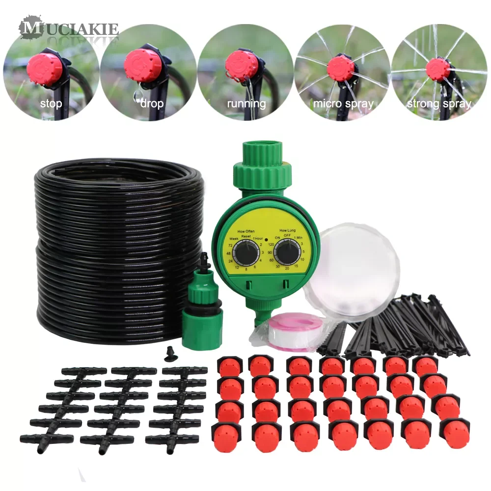 

MUCIAKIE 25M Garden Automatic Micro Drip Irrigation System Plant Self Watering Kits with Garden Water Timer Adjustable Drippers