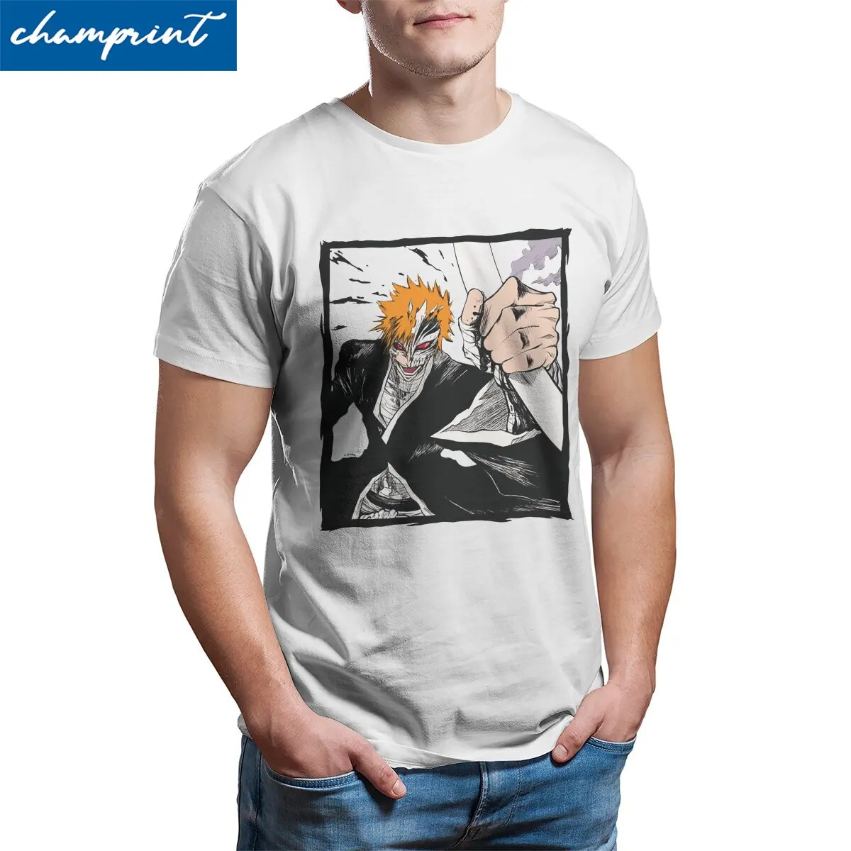 

Мужская футболка отбеливатель Kurosaki Ichigo манга винтажная хлопковая Футболка японское аниме футболка Shinigami летняя одежда с круглым вырезом