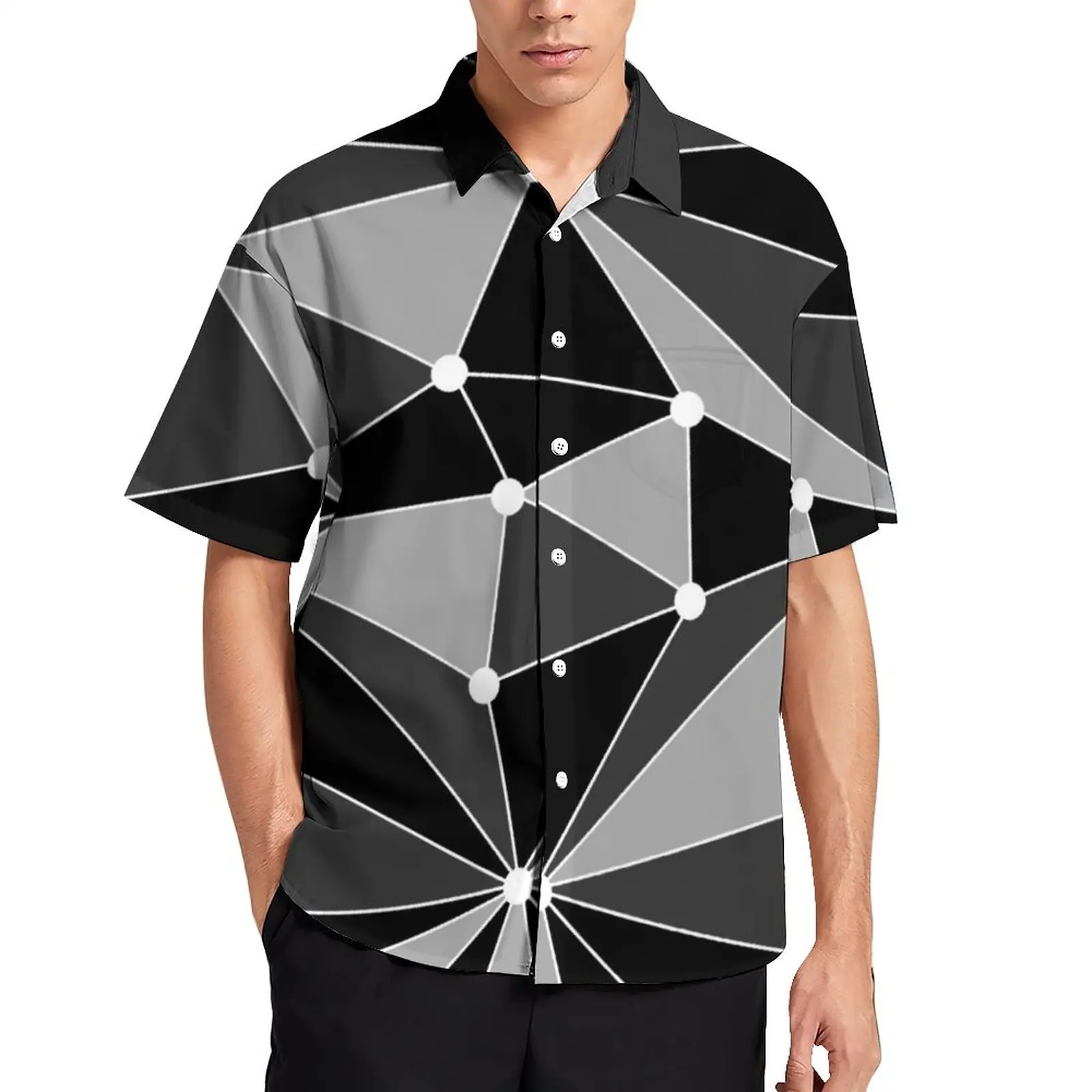 

Abstract Geometry Loose Shirt Men Vacation Polka Dots Print Casual Shirts Hawaii Custom Short Sleeve Y2K Oversized Blouses