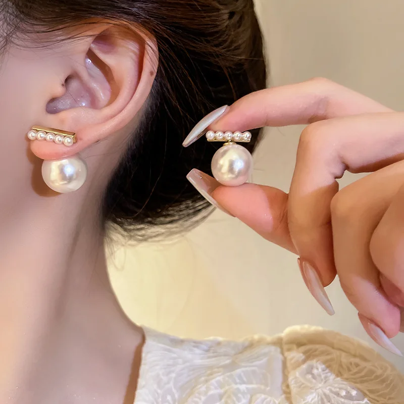 

Minar Classic Oversized Imitation Pearl Earring for Women Ladies Gold Color Copper Geometric Stud Earrings Every Day Jewelry