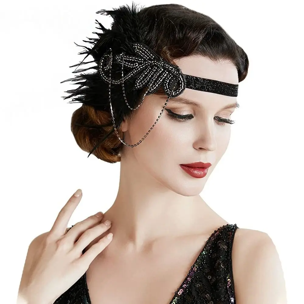 

Gatsby Cosplay Dress Headwear Sequin Hair Band Masquerade Party Hair Accessories Feather Headwear Korean Style Headband